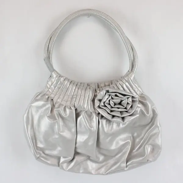 American Eagle Light Gray Faux Leather Rose Accent Shoulder Bag Purse