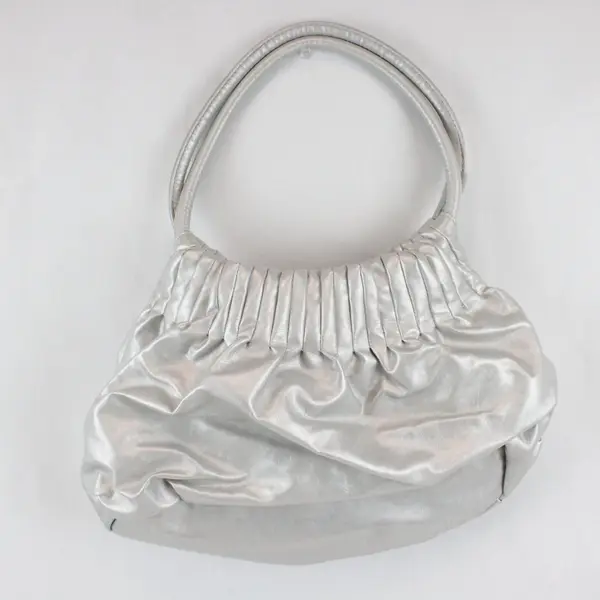 American Eagle Light Gray Faux Leather Rose Accent Shoulder Bag Purse