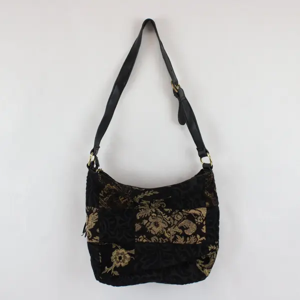 Black and Beige Boho Patchwork Shoulder Bag Purse
