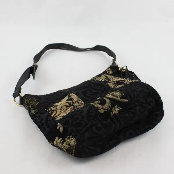 Black and Beige Boho Patchwork Shoulder Bag Purse