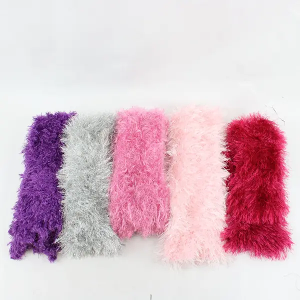 Lot of 5 Eyelash Fringe Knit Scarves Pink Purple Silver