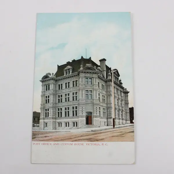 1909 Post Office And Custom House Victoria BC Color Postcard