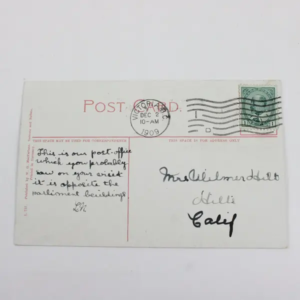 1909 Post Office And Custom House Victoria BC Color Postcard