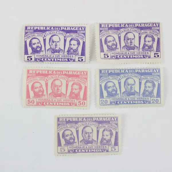 Lot of 5 Paraguay 1954 National Heroes Stamps Mint Hinged