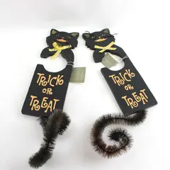 Set of 2 Halloween Black Cat Trick or Treat Door Hanger 15.5in Cannon Falls