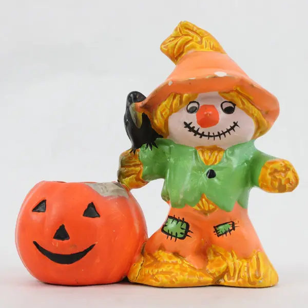 Scarecrow Pumpkin Ceramic Hand Painted Tealight Candle Holder Fall Home Decor