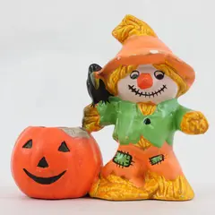 Scarecrow Pumpkin Ceramic Hand Painted Tealight Candle Holder Fall Home Decor