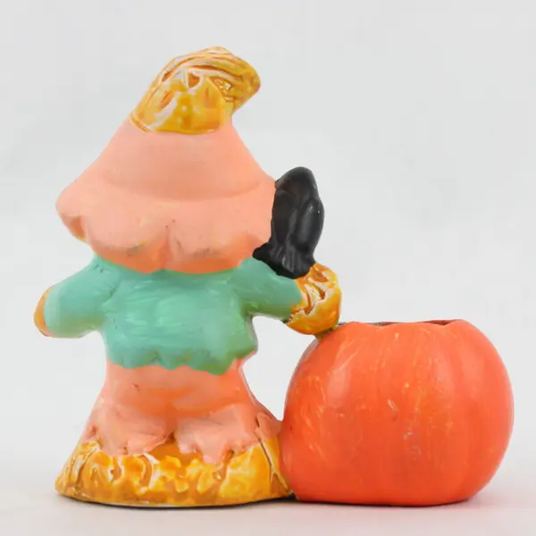 Scarecrow Pumpkin Ceramic Hand Painted Tealight Candle Holder Fall Home Decor