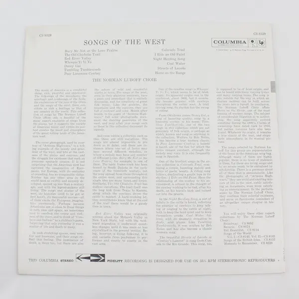 Norman Luboff Choir Songs of the West Columbia CS 8329 Vinyl LP