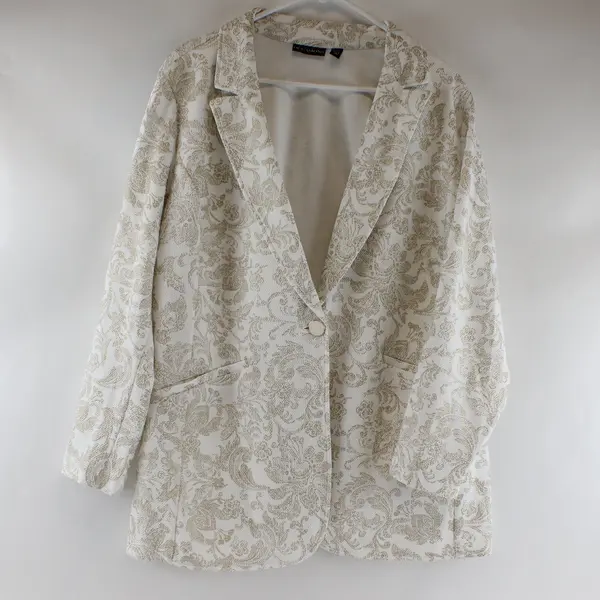 Susan Graver Blazer Womens 1X Jacquard Floral Occasion Elegant Gold Jacket