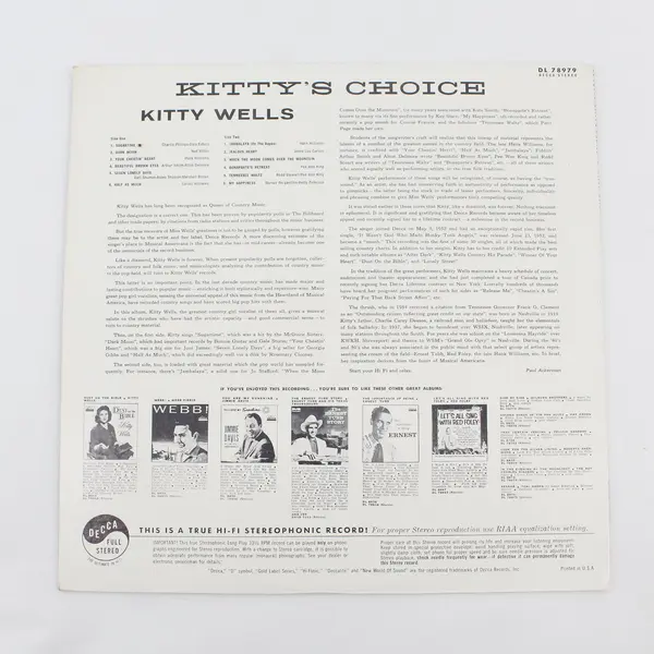 Kitty Wells Kitty's Choice Decca DL 78979 12" Vinyl LP