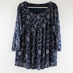Valolia Chiffon Blouse With Navy and Purple Floral Pattern Womens Size XXL