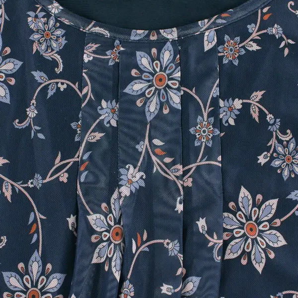 Valolia Chiffon Blouse With Navy and Purple Floral Pattern Womens Size XXL