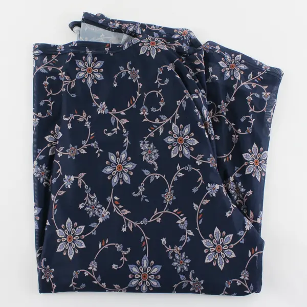 Valolia Chiffon Blouse With Navy and Purple Floral Pattern Womens Size XXL