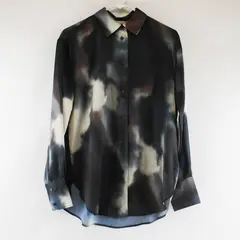 H&M Womens Long Sleeve Sz XS Loose Fit Button Front Silky Tunic Blouse Tie Dye