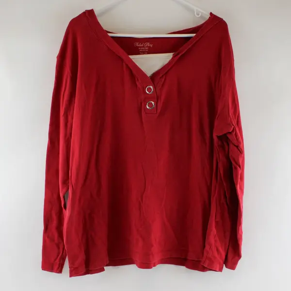 Faded Glory Women’s 4X Red Long Sleeve Shirt W/ Hood Faux White Undershirt Y2K 