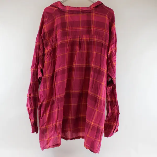 Venezia Women 26/28 Pink Orange Plaid Long Sleeve Button Front Cotton Shirt