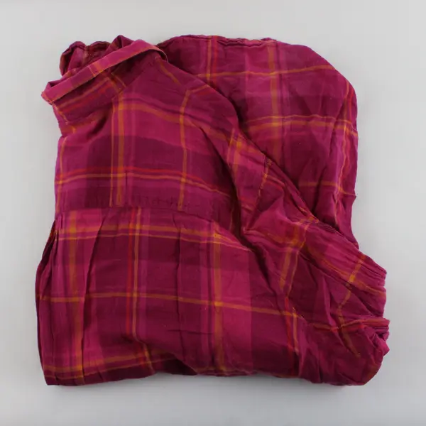 Venezia Women 26/28 Pink Orange Plaid Long Sleeve Button Front Cotton Shirt