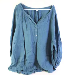 Old Navy Women's Plus 3X Blue Peasant Blouse V-Neck 3-Button Top