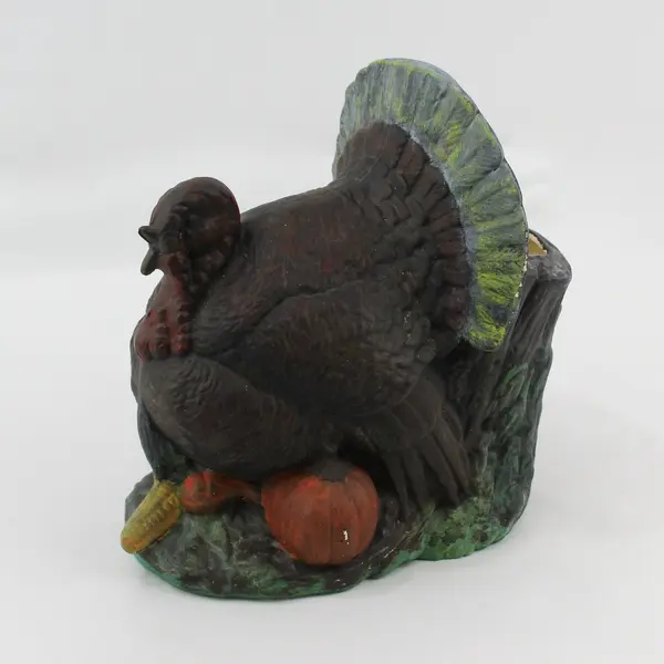Hand-Painted Thanksgiving Turkey Ceramic Vase Centerpiece 9" FLAWED