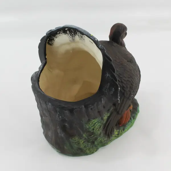 Hand-Painted Thanksgiving Turkey Ceramic Vase Centerpiece 9" FLAWED
