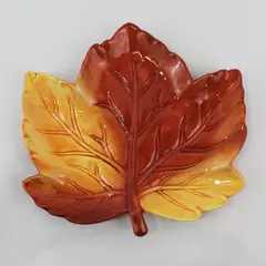 Party Concepts Hand-Painted Ceramic Orange Maple Leaf Plate 10"