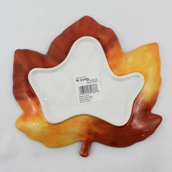 Party Concepts Hand-Painted Ceramic Orange Maple Leaf Plate 10"