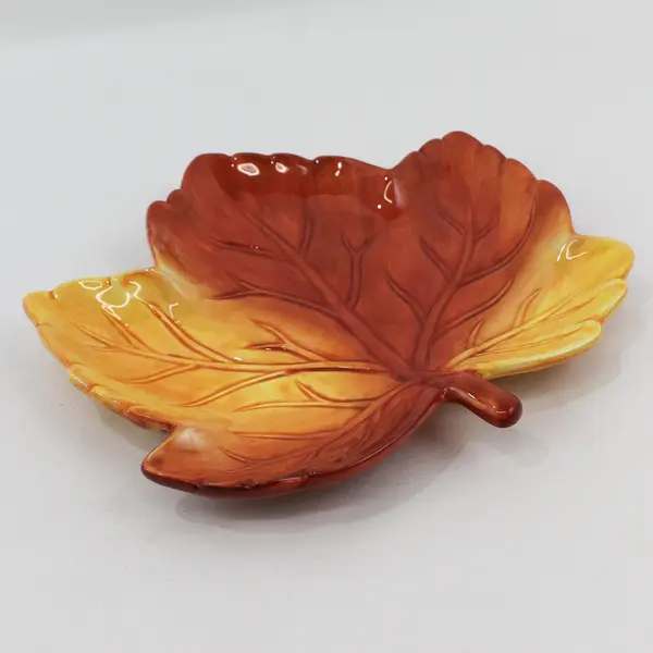 Party Concepts Hand-Painted Ceramic Orange Maple Leaf Plate 10"