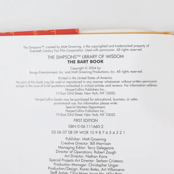The Bart Book from Simpsons Library of Wisdom Matt Groening 2004 1st Ed HC DJ