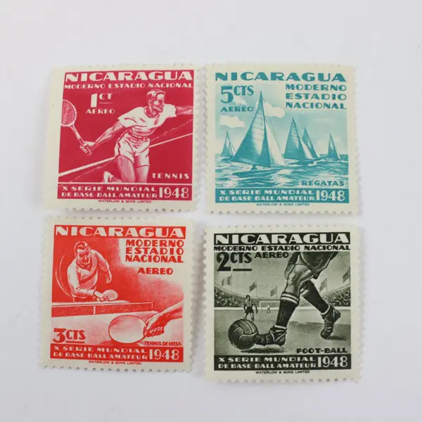 Lot of 4 Nicaragua 1948 World Series Amateur Baseball Airmail Stamps MH