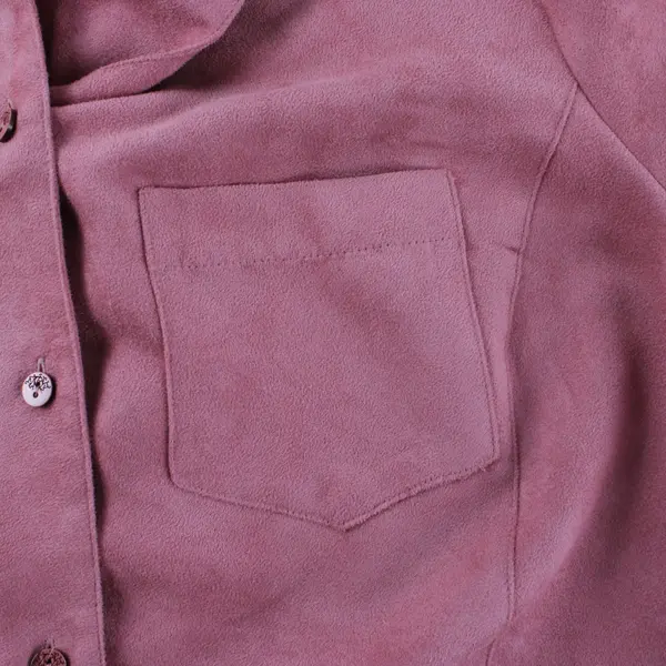 JH Collectibles Pink Faux Suede Long-Sleeved Button-Up Shirt Women's Size 1
