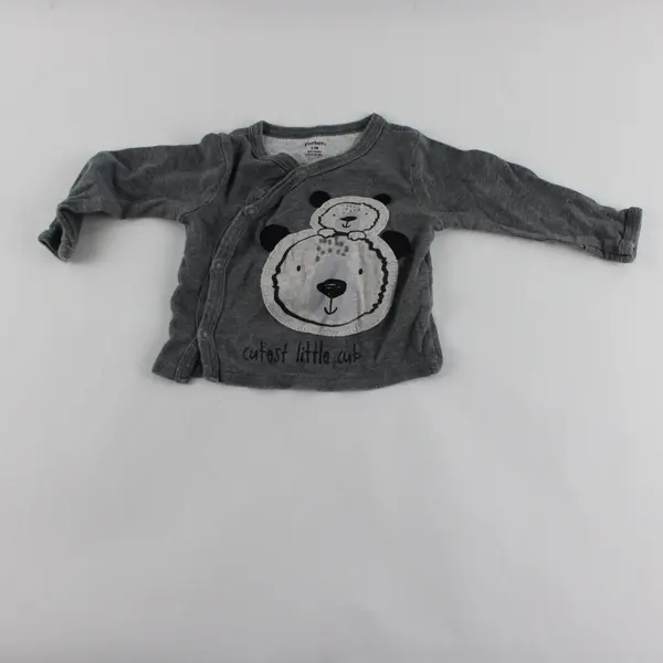 Gerber Bear Applique Gray Long-Sleeved Snap Button Shirt 0-3 Months