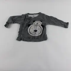 Gerber Bear Applique Gray Long-Sleeved Snap Button Shirt 0-3 Months