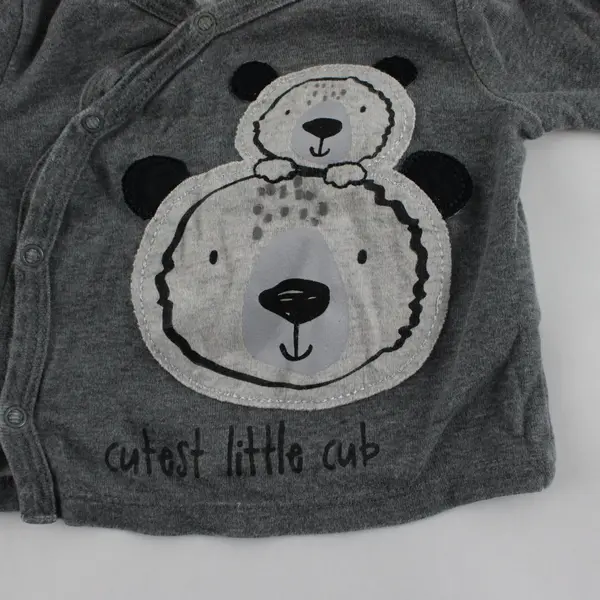 Gerber Bear Applique Gray Long-Sleeved Snap Button Shirt 0-3 Months