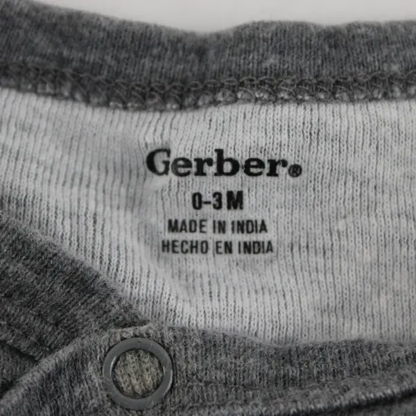 Gerber Bear Applique Gray Long-Sleeved Snap Button Shirt 0-3 Months