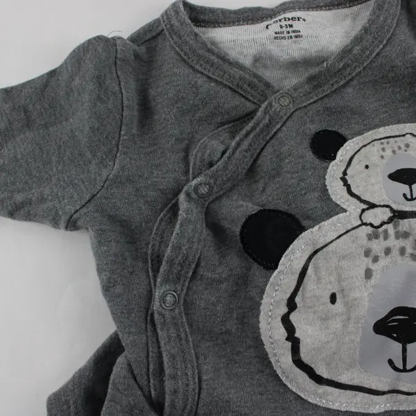 Gerber Bear Applique Gray Long-Sleeved Snap Button Shirt 0-3 Months
