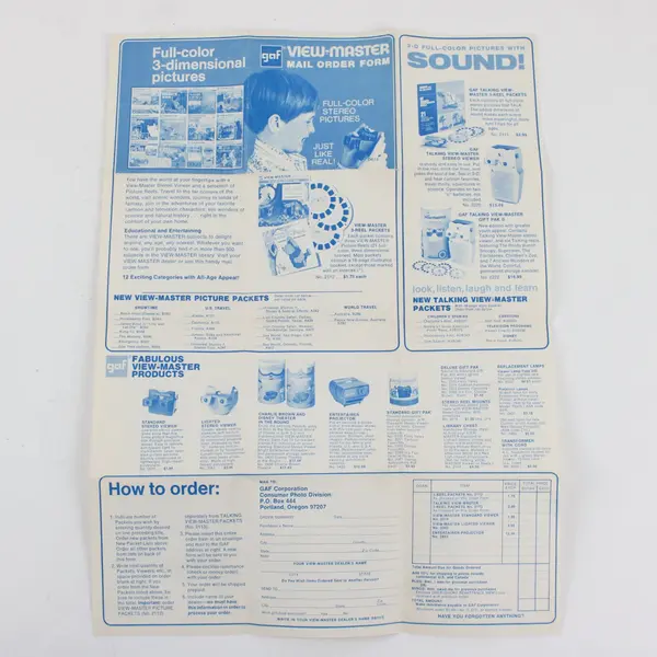Lot Of 2 Vintage View Master Mail Order Forms Sawyers 1960 GAF 1970s