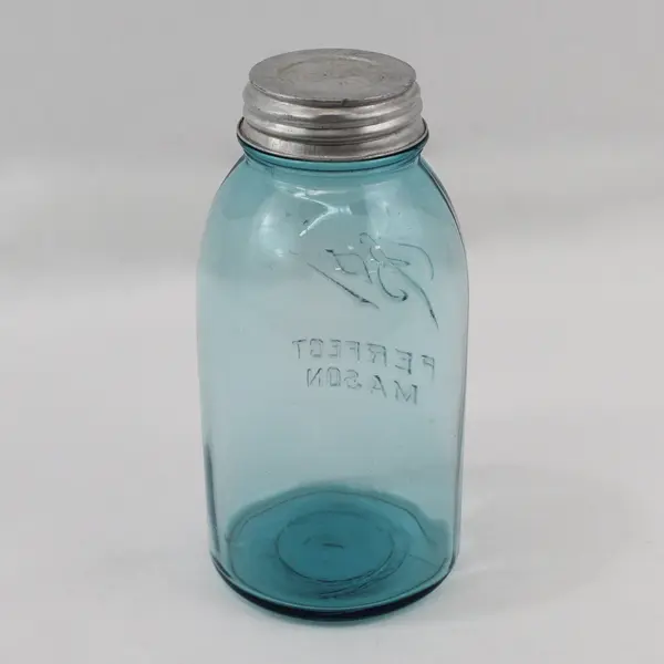 Vtg Ball Perfect Mason Aqua 1.5 Quart Jar W/ Screw On Zinc Lid Porcelain Liner