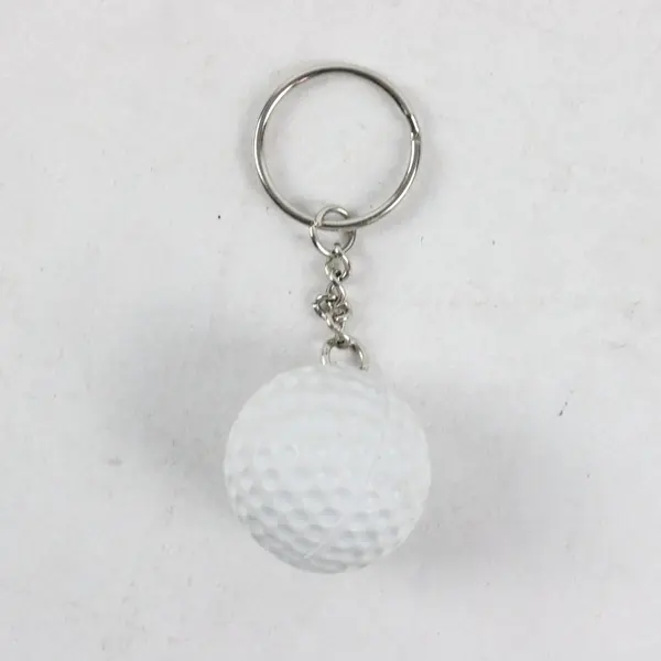 White Rubber Golf Ball Keychain Silver Key Ring