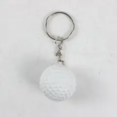 White Rubber Golf Ball Keychain Silver Key Ring