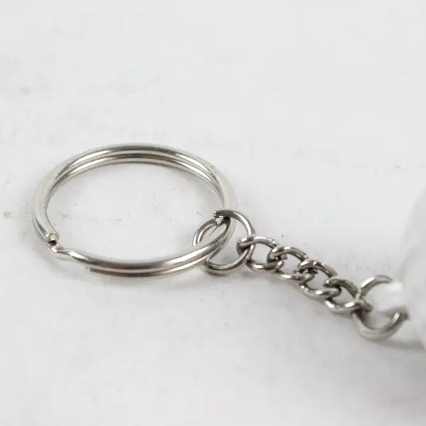 White Rubber Golf Ball Keychain Silver Key Ring