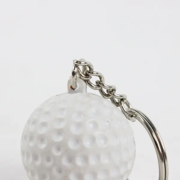 White Rubber Golf Ball Keychain Silver Key Ring