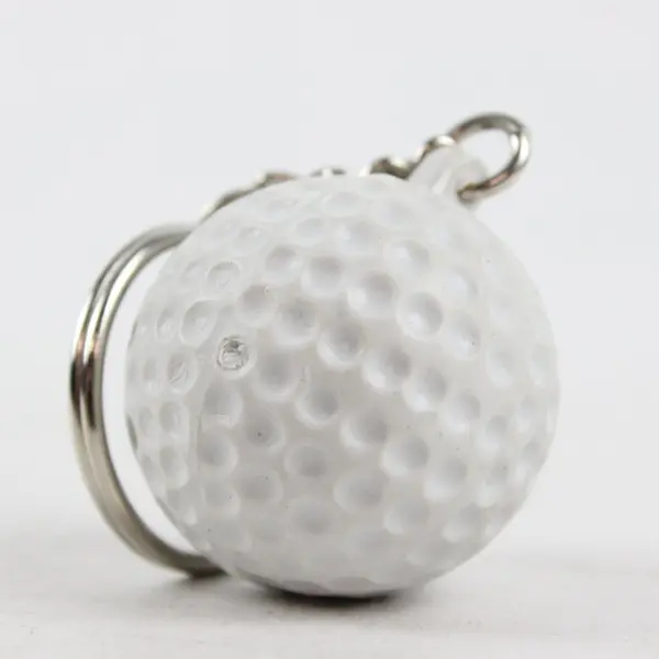 White Rubber Golf Ball Keychain Silver Key Ring