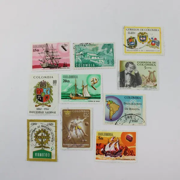 Lot of 10 Colombia 1950s-1960s Commemorative Used Stamps