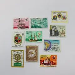 Lot of 10 Colombia 1950s-1960s Commemorative Used Stamps