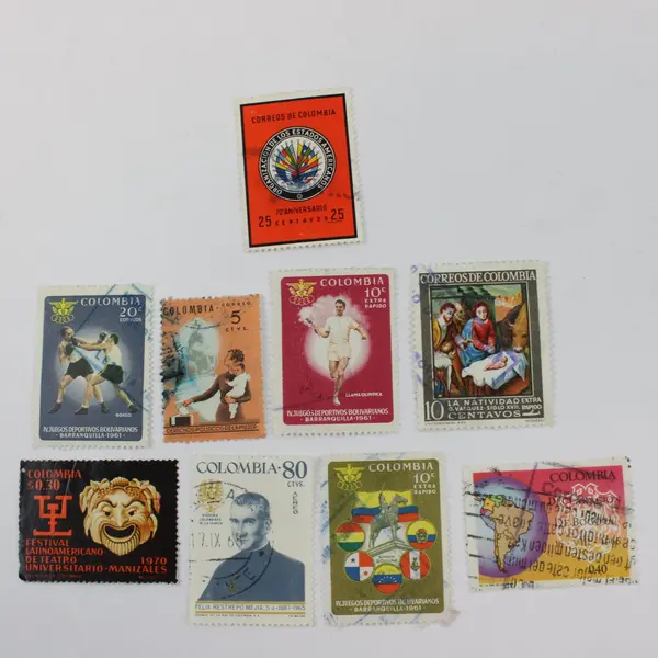 Lot of 9 Colombia 1960s-1970s Used Commemorative Stamps