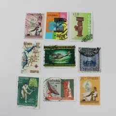 Lot of 9 Colombia 1940s-1970s Airmail Stamps Used