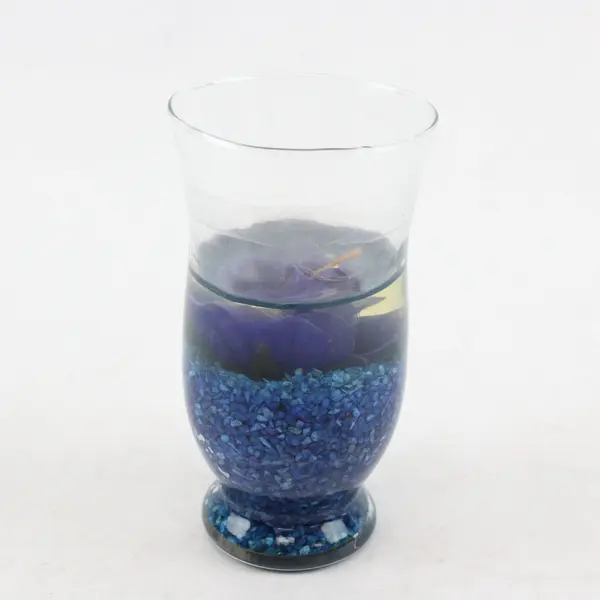 Blue Artificial Flower Gel Candle 5.75"