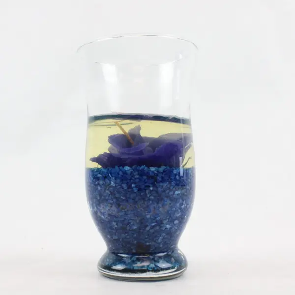 Blue Artificial Flower Gel Candle 5.75"