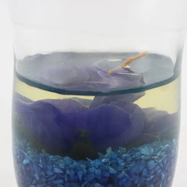 Blue Artificial Flower Gel Candle 5.75"